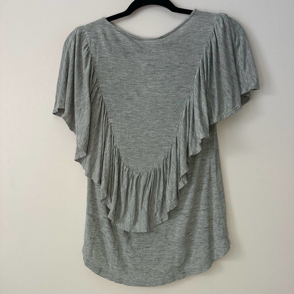 Dolan Left Coast Collection XS Gray Ruffle Short Sleeve Knit Top - Picture 2 of 4